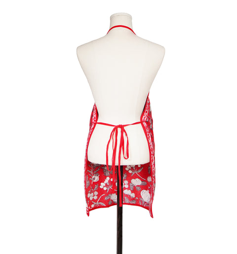Back side of screen print on Red Poppy Bee cotton adjustable apron