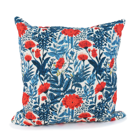 Red Botanical Quilted Cushion Cover