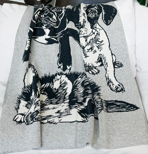 Dog Wool Blend Knit Throw Blanket